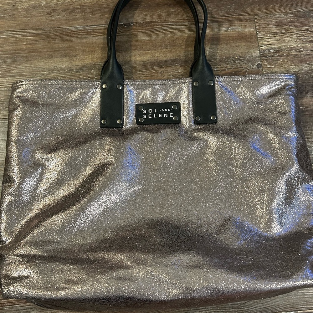 Sol and Selene It Girl Reversible Tote in Rose Gold Metallic
